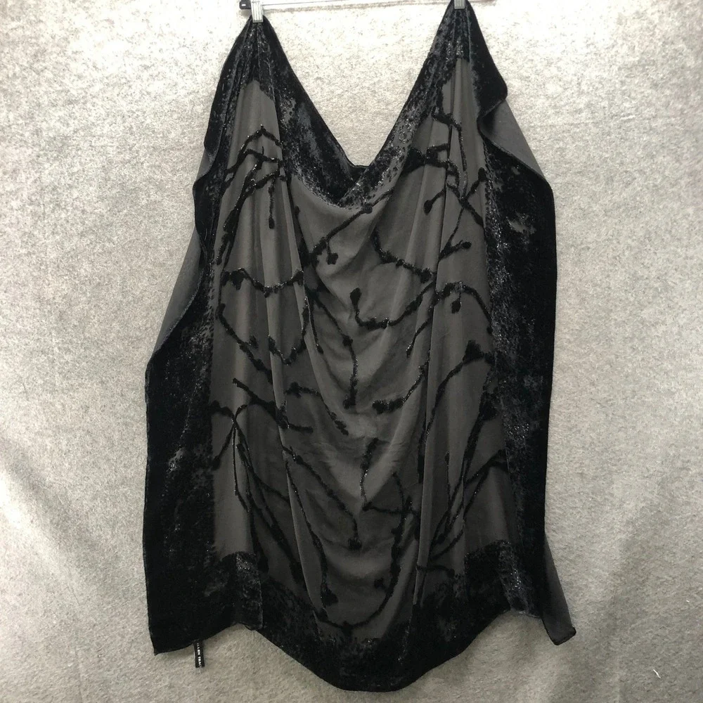 Vintage 90s Ellen Tracy Silk Devore Burnout Velvet Scarf Wrap Black Sheer